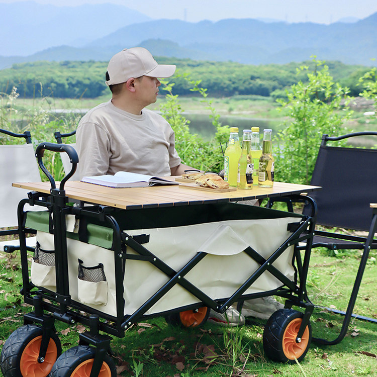 Camp car outdoor cart picnic cart camping tableboard foldable pull rod cart trolley camping trailer