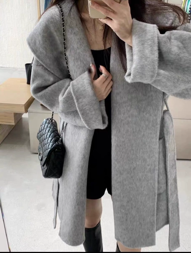 Зимняя двусторонная кашемировая длинная атмосферная короткая толстовка с капюшоном, шерстяное пальто, средней длины