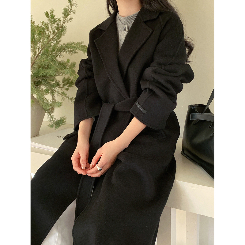 Coco Xie Boss 30% Cashmere High-End Hand-Stitched Double-Sided Cashmere Coat for Women, Mid-Length, with a Sense of Sophistication