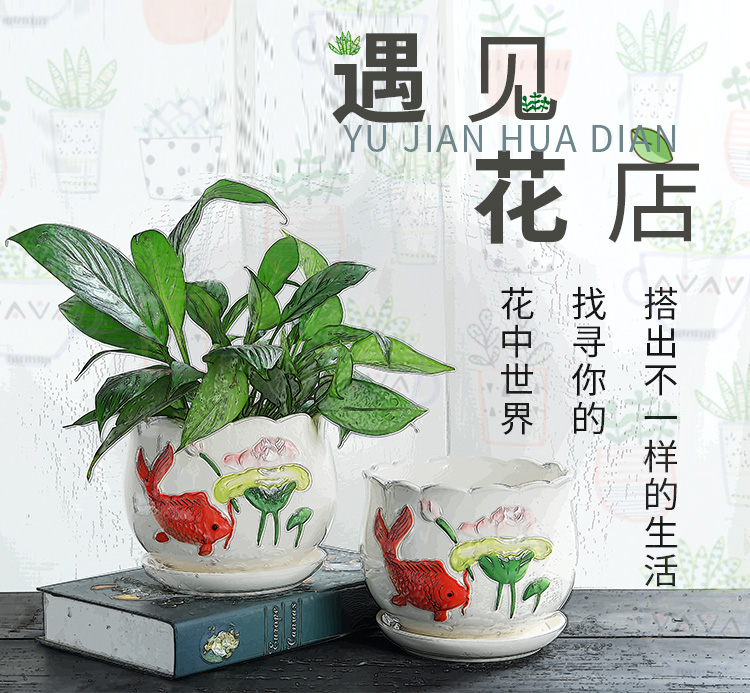 Flowerpot ceramic large extra large clearance tern with tray was home interior contracted fleshy green plant wholesale