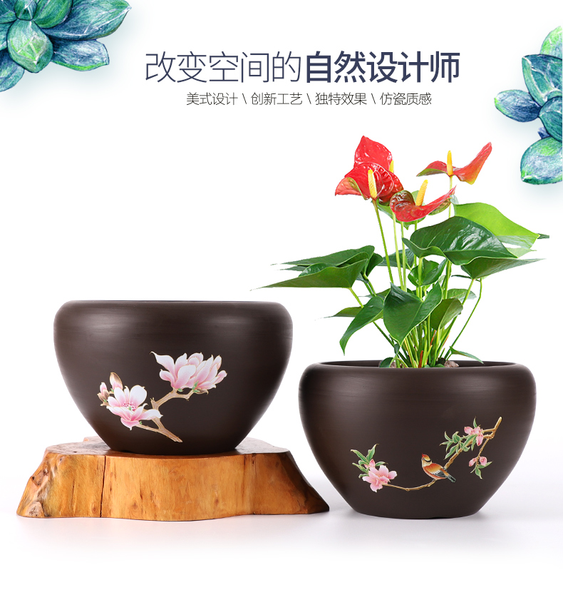 Flowerpot ceramic three times of the creative move purple small clearance sale household money plant orchid fleshy flower pot