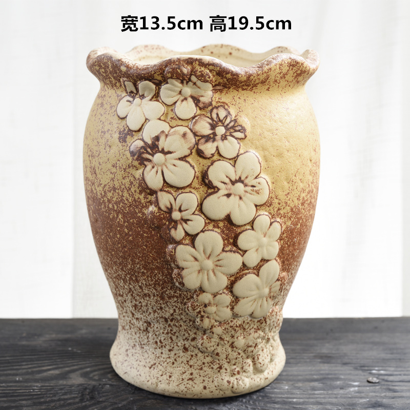 Old high ceramic flower pot basin mage flowerpot creative large indoor retro move coarse pottery meaty plant flower pot