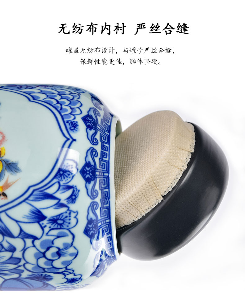 Retro number in blue and white porcelain tea pot of ceramic seal pot black tea, green tea moisture storage tank storage POTS with gift box