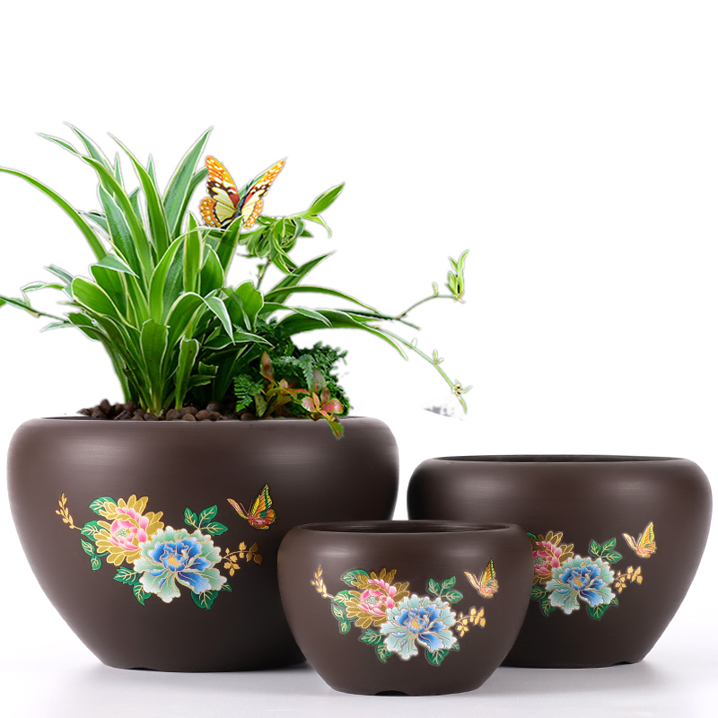 Flowerpot ceramic three times of the creative move purple small clearance sale household money plant orchid fleshy flower pot