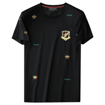 SJM Tide Fashion Embroidery Badge round - sleeve T - shirt for mens summer new European Stop European Current Shirt