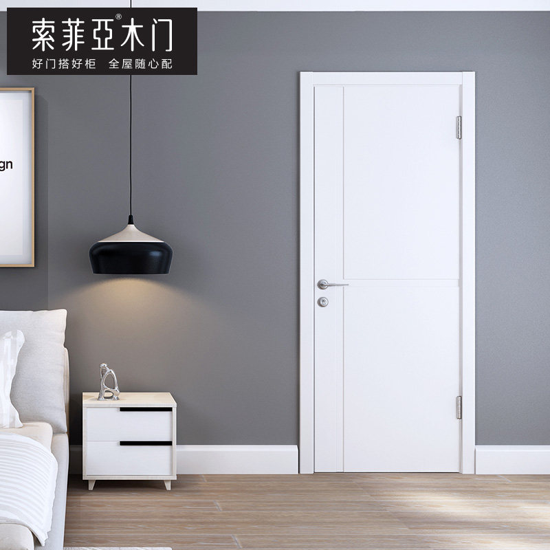Sophia wooden door modern minimalist interior door mute bedroom door door solid wood composite white swing door custom