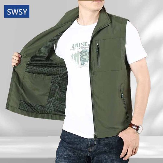 Swsy Quick-Drying Vest for Men, Spring and Autumn Thin Style, Fishing Vest, Men's Vest, New 2025 Popular Jacket
