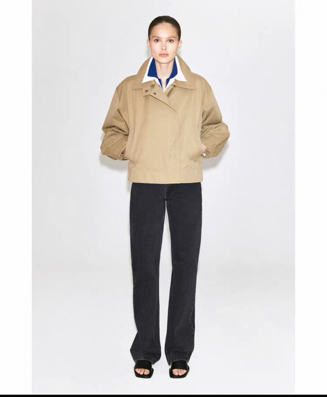 C*S Women's Standard Fit Short Windbreaker Jacket Beige 2026 Autumn New Product 1342289001