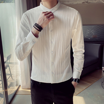 Spring and autumn collar shirt mens British style long sleeve casual white shirt Korean version of slim handsome inside round neck inch clothes