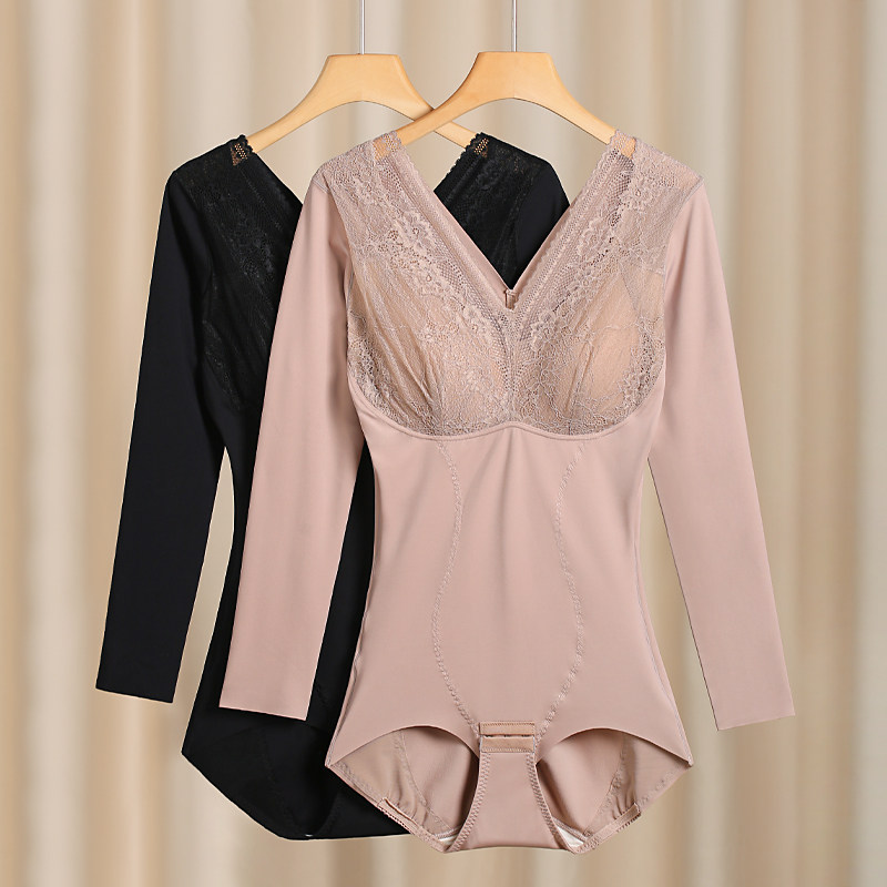Long sleeves one-piece shapewear collection of belly bunches waist collection small belly shaping beauty and autumn winter free of wearing bra bunches underwear-Taobao