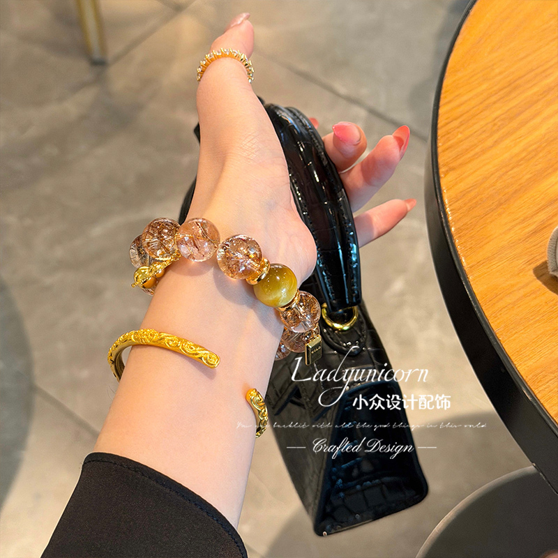 Ladyunicorn Fashionable and Powerful Tiger Eye Stone Multi-Gemstone Gold-Tone Crystal Resin Flower Bracelet Ladyunicorn Fashionable and Powerful Tiger Eye Stone Multi-Gemstone Gold-Tone Crystal Resin Flower Bracelet