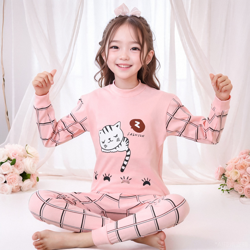 Children's autumn clothes and long pants, pure cotton half turtleneck, girls' cotton sweaters, boys' pajamas, children's baby thermal underwear sets