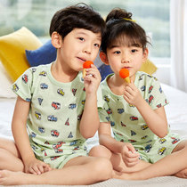 Childrens cotton pajamas summer thin short-sleeved suit Boys and girls home clothes children breathable air conditioning clothes