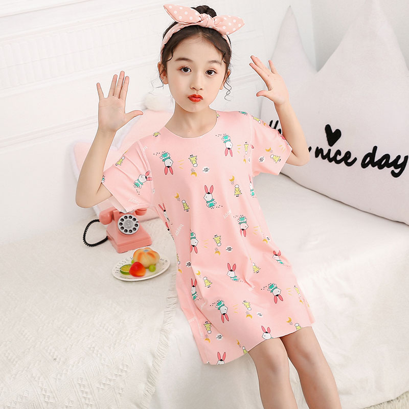 Girl No marks Sleeping Dress Ice Silk Summer Thin baby Children's Sleeping Princess Short sleeves Skirt Little Girl's Home Clothes