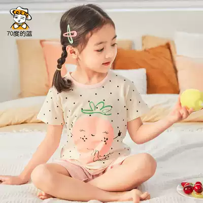 Girls Pajamas Short Sleeve Set Summer Thin Cotton Small and Medium Children's Shorts Girls Baby Air Conditioning Clothing Children's Home Clothing