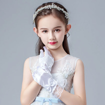 Children Gown Gloves Han Edition Lace Princess Girl Girl Girl Show Etiquette Dance Flower Boy Party Elastic White