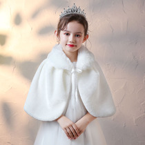 Childrens cloak fur shawl shoulder small cloak autumn and winter performance outside girl flower gown dress for warm plush white