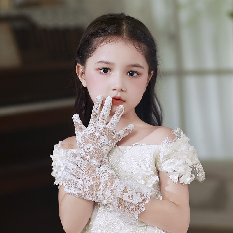 open lace back dress Pinky Princess Dress with Gloves and Tiara