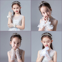 Children Wedding Dresses Gown Gloves Princess Girl Girl Girl Show Etiquette Dance Flower Fairy birthday overplay five-finger white