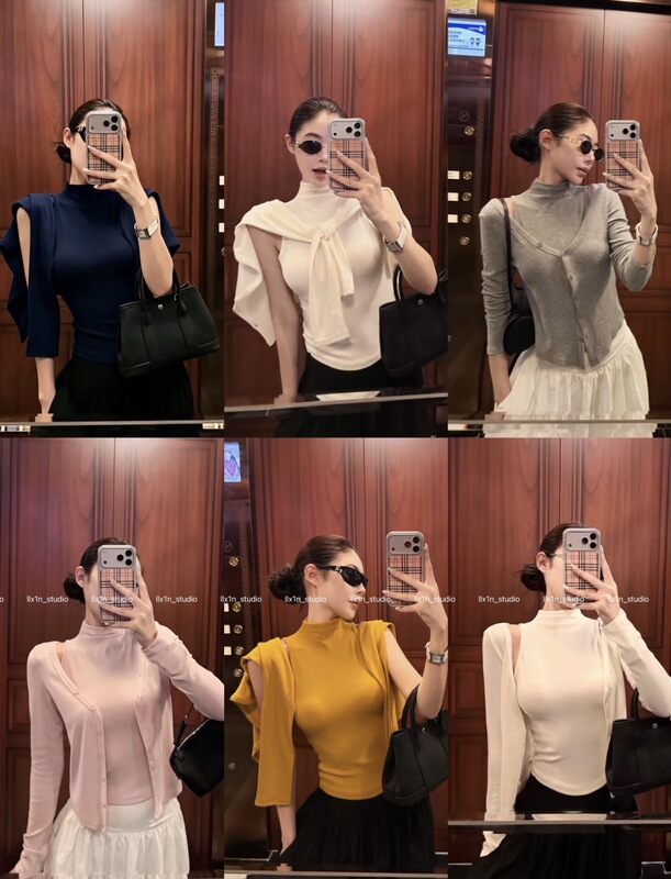 Llx1N_ Two-Piece Set, Versatile for All Seasons, Korean Style Hot Girl High-Neck Slim-Fit Waist-Cinching Sleeveless Top + Long-Sleeve Cardigan Llx1N_ Two-Piece Set, Versatile for All Seasons, Korean Style Hot Girl High-Neck Slim-Fit Waist-Cinching Sleeveless Top + Long-Sleeve Cardigan