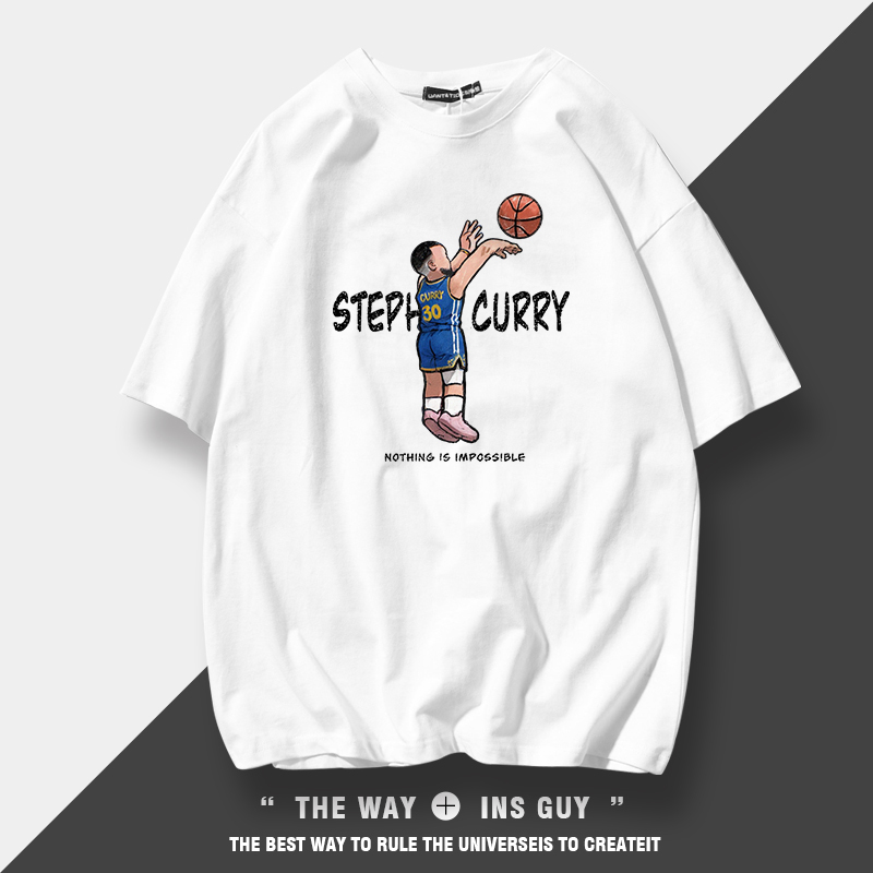 Hand-Drawn Cartoon Curry Warriors American Heavy-Duty Basketball Sports Short-Sleeve Men's Summer Pure Cotton T-Shirt Trendy Hand-Drawn Cartoon Curry Warriors American Heavy-Duty Basketball Sports Short-Sleeve Men's Summer Pure Cotton T-Shirt Trendy