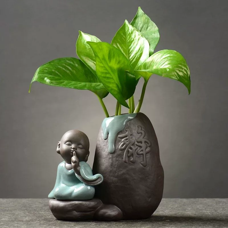 Bàn trà đồ dùng trang trí thủy canh trà vật nuôi bình gốm sứ đồ trang trí nhỏ thủy canh thì là xanh nhà máy trà đạo trà - Vase / Bồn hoa & Kệ