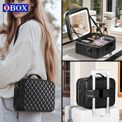 OBOX cosmetic bag women with mirror LED lamp travel skin care cosmetics storage portable high-end suitcase