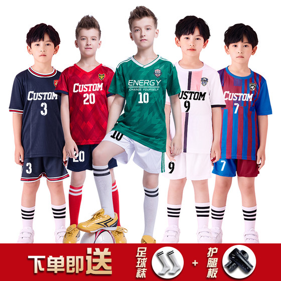 인쇄된 유니폼이 있는 소녀와 소년 게임 팀 유니폼을 위한 어린이 축구 유니폼 정장 소년 맞춤형 초등학교 축구 훈련 유니폼