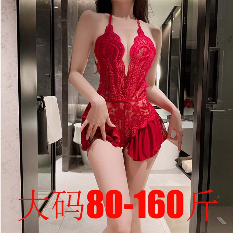 100kg Plus Size Women's Sexy Suspender Nightdress for Slightly Chubby Women, Autumn and Summer Dress, Ice Silk Lace Sleepwear, Loungewear