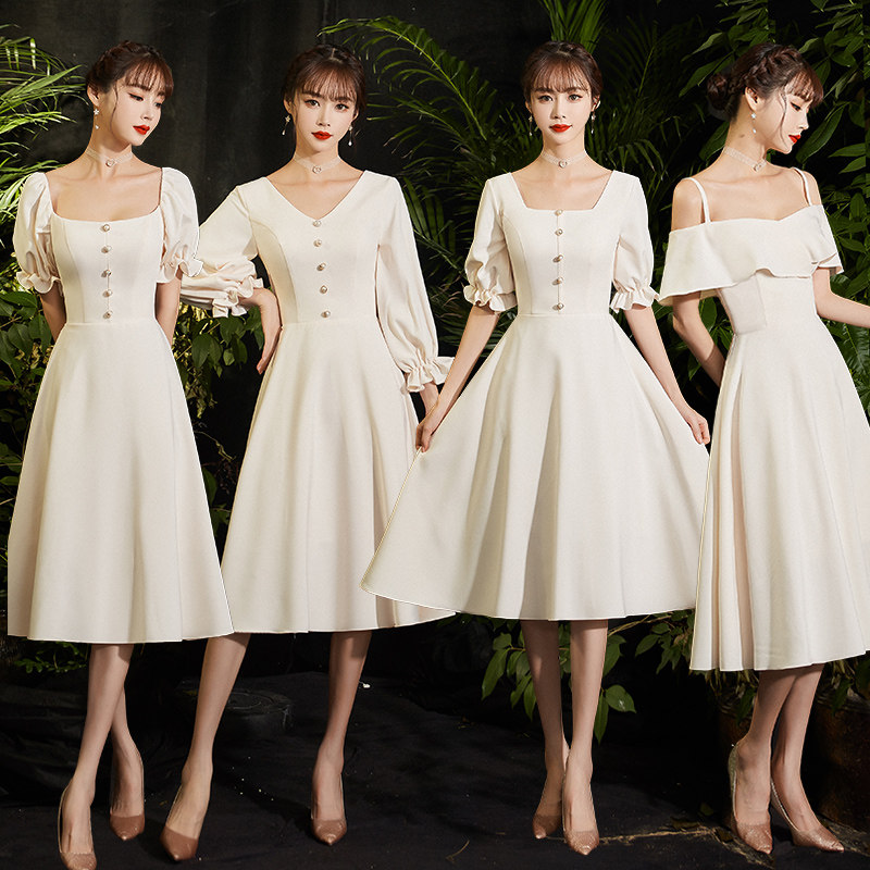 Bride dress fetish winter champagne medium long French bridesmaid sister skirt can wear autumn