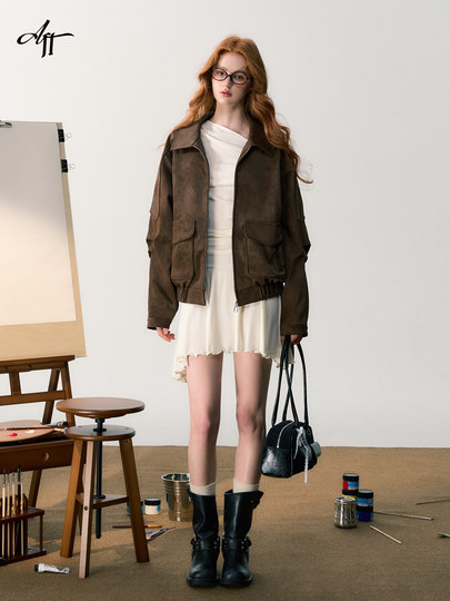 Afffreedom American Retro Distressed Pu Leather Short Jacket for Women, New Spring Style, Loose Casual Jacket Top