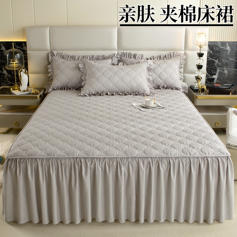 純色キルティングベッドスカート高級シングルピースベッドエプロンカバーベッドスプレッドタイプAコットンベッドシーツスカートエッジ付きオールシーズンユニバーサル