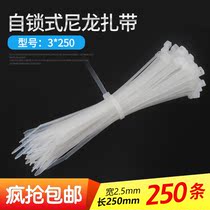 Direct sales 3*250mm fixed plastic strapping self-locking white nylon cable tie 250 wire harness cable tie