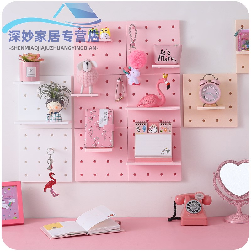 Hole board shelf non-perforated wall wall decoration female college student dormitory rental storage shelf storage artifact