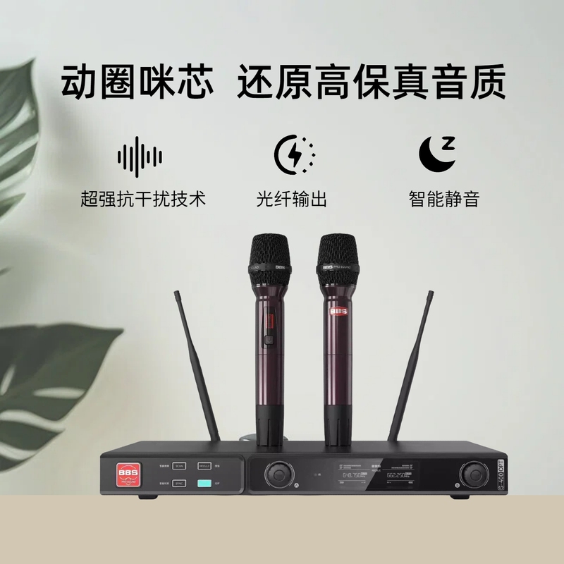 Bbs S-400Opt Wireless Microphone One-To-Two for Home Ktv, Bar Entertainment, Stage Hosting, Performances, and Club Use