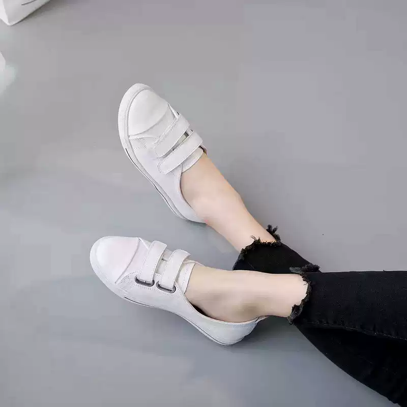Chính hãng Chili Giảm giá đặc biệt Mới Da thật Thấp hàng đầu Velcro Giày thường Giày nữ phẳng Giày trắng Giày trắng 7115 Đặc biệt - Giày cắt thấp