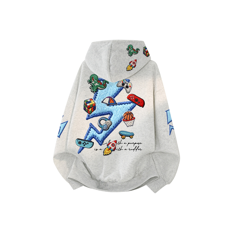 Hooded Plaid Patchwork Faux Embroidery Print Cartoon Lightning Dinosaur Sweatshirt Unisex Loose Spring and Autumn Thin Jacket Trendy Hooded Plaid Patchwork Faux Embroidery Print Cartoon Lightning Dinosaur Sweatshirt Unisex Loose Spring and Autumn Thin Jacket Trendy