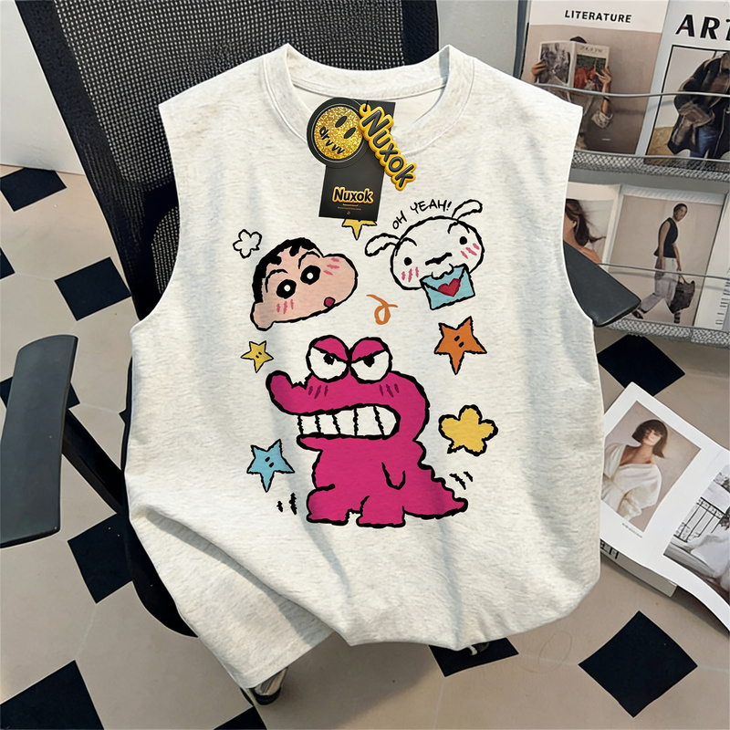 Cartoon Cute Style Crayon Shin-Chan Printed Vest for Men and Women 2026 Summer Loose Cotton Student Outer Wear Sleeveless T-Shirt