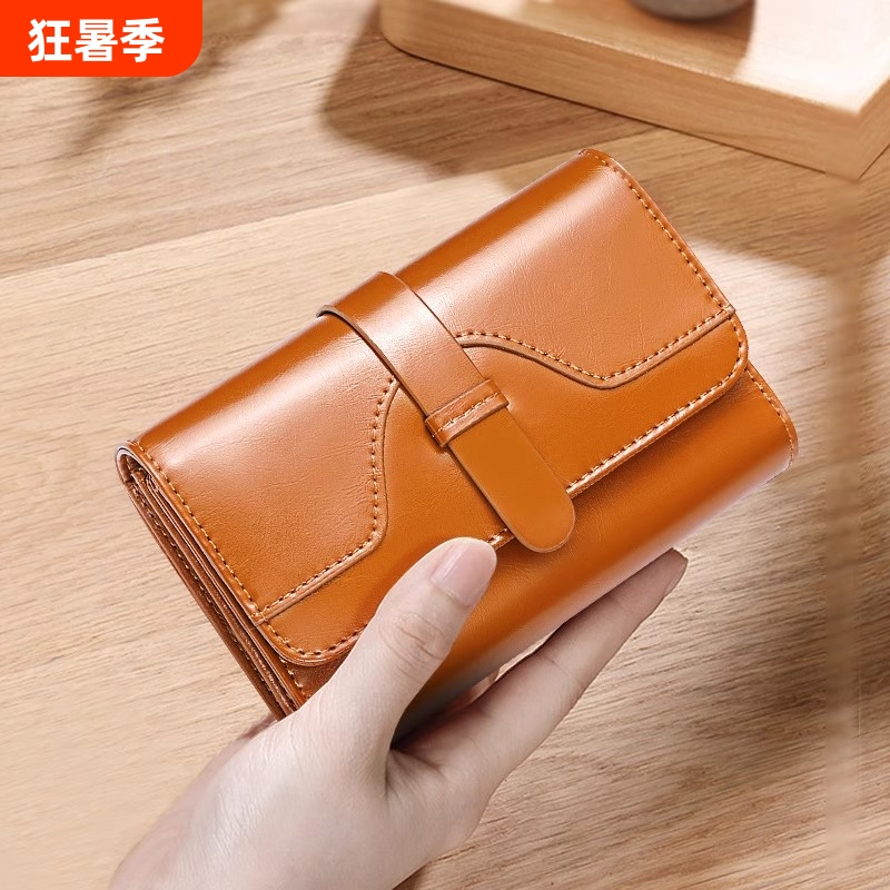 Women's Short Wallet 2025 New Model Genuine Leather Wallet Tri-Fold Cowhide Women's Wallet Red Large Capacity