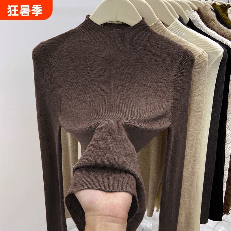 Women's Base Sweater 2026 Autumn and Winter New Style Half-Turtleneck Knitwear Slim Fit Thin Inner Wear Black White Mature Style