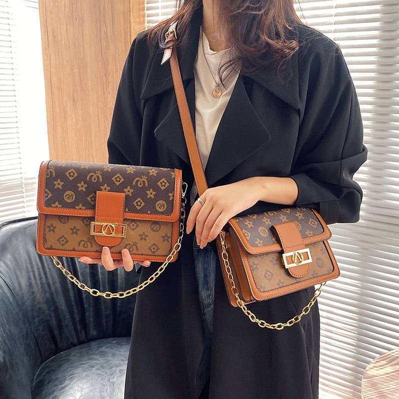 Vintage Cool Chic 2026 New Versatile Retro Patchwork Color Block Vintage Messenger Bag Fashion Chain Underarm Crossbody Bag