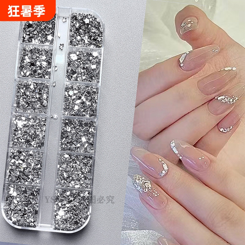 Nail Art Accessories Mini Small Acrylic Irregular Flat-Back Rhinestones Trendy Internet Celebrity Nail Decoration Rhinestones Champagne Mixed Pack