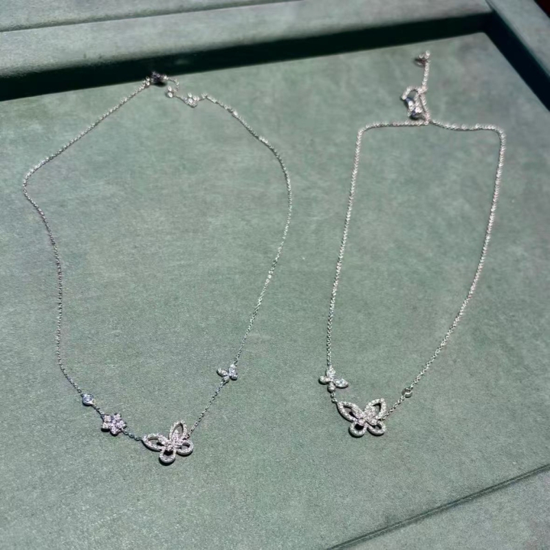 Stress-Free Dazzling Graff Necklace with Top-Grade Illusion Full Diamonds, Two Bowknots, Butterfly Love Flower Design, Women's Diamond S925 Silver