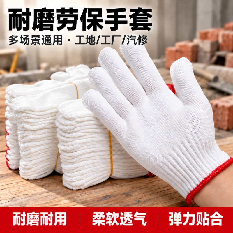 Cotton Gloves for Labor Protection, Wear-Resistant, for Men Working on Construction Sites, Outdoor Use, Thickened Cotton Yarn, Pure Cotton, for Auto Repair and Car Maintenance