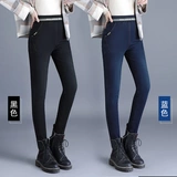 Джинсы, утепленные штаны, бархатный утягивающий пояс на талию, эластичная талия, высокая талия, по фигуре