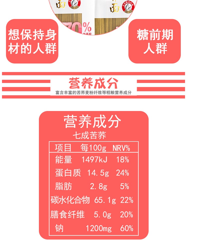 陈克明七成苦荞面七成燕麦挂面500g*2包