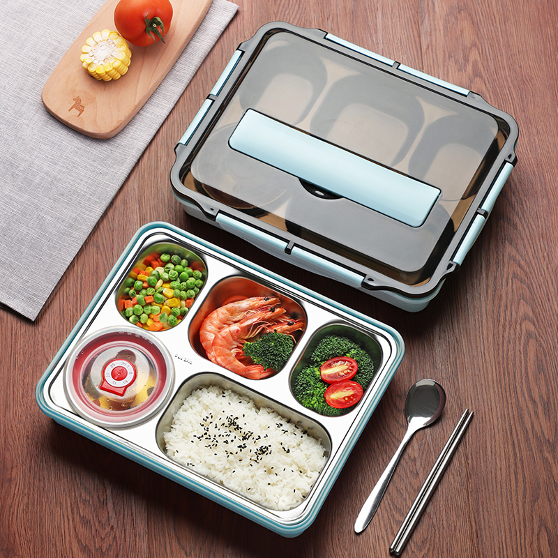 Student Lunch Box Stainless Steel Dinner Plate Sub-Work Group Large Capacity Water Injection Insulation Lunch Box Portable Children Meal Kit
