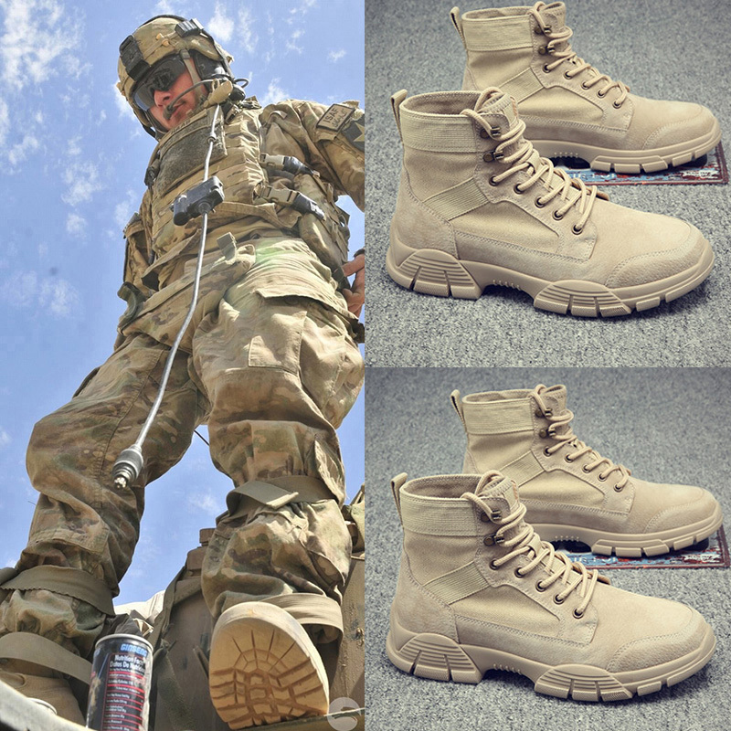 Summer Martin Boots for Men, Breathable Genuine Leather Casual Mid-High Top Shoes, Tactical Workwear Trendy Shoes, Desert Military Training Boots Summer Martin Boots for Men, Breathable Genuine Leather Casual Mid-High Top Shoes, Tactical Workwear Trendy Shoes, Desert Military Training Boots