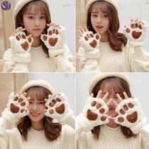 Gloves female winter Funny Creative winter riding warm plus velvet touch screen students warm cute five finger flip gloves