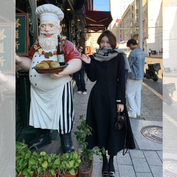 Only ni is a beautiful woman with a big skirt and waisted wool coat.